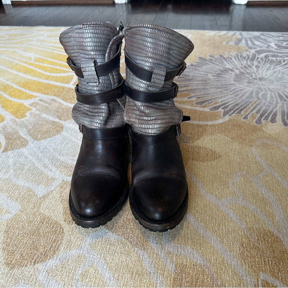 Freebird Black and Silver Moto Boots
